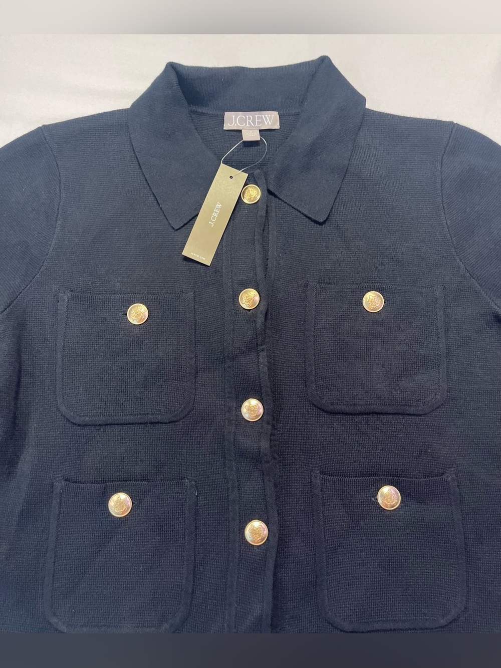 J. Crew Black Sweater Lady Cropped Patch Pocket Jacket Gold Buttons NWT - S - Picture 5 of 10